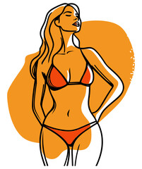 Abstract Girl in a Red Bikini, Bold and Artistic Representation of Summer Vibes and Confidence - Flat Vector Illustration