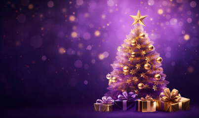 Merry Christmas modern card set elements greeting text lettering violet background.