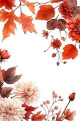 Fototapeta premium Stunning autumn floral composition featuring vibrant leaves and blossoms in warm tones ideal for seasonal decor and design projects