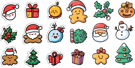 Fun and Colorful Christmas Stickers Featuring Holiday Characters and Festive Elements