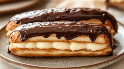 Delicious Chocolate Eclairs with Vanilla Cream Filling