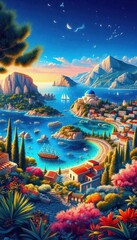 Obraz premium Design stickers for tourist attractions in Greece