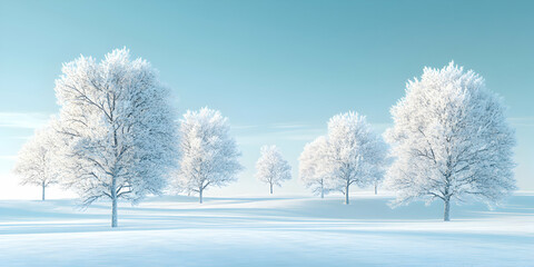 Obraz premium Snowy Trees in a Winter Wonderland Landscape, with a Powdery Blue Sky and a Frosted Forest Setting