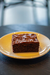 Brownie plate on a dark wood table