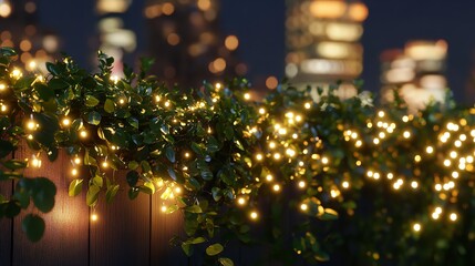 Obraz premium Vertical Garden with Fairy Lights in the City During