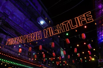 The night market street in Phnom Penh, Cambodia