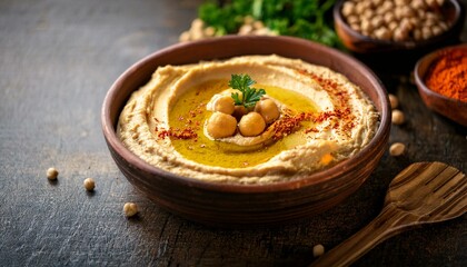 Hummus is a creamy chickpea dip mixed with sesame paste (tahini), garlic, lemon juice and olive oil