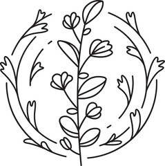 Decorative Flowers and Leaves Line Art
