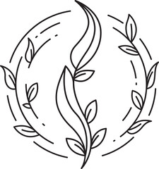 Decorative Flowers and Leaves Line Art