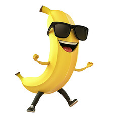 A dancing cartoon banana wearing sunglasses