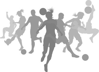 Silhouette soccer football player set. Active sports people healthy players fitness silhouettes concept.