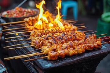 Naklejka premium Indonesian Satay Food Menu Close Up