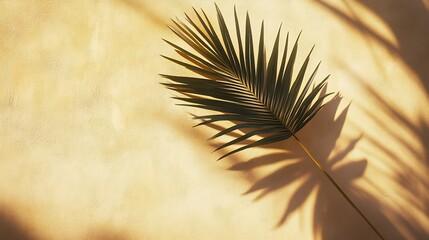 Obraz premium Tropical Palm Leaf Against Sunlit Textured Wall for Natural Aesthetic : Generative AI
