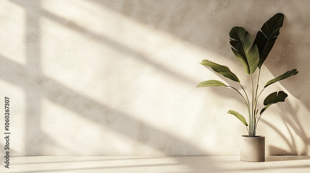 Poster large leafed indoor plant adding texture and elegance to minimalist decor : generative ai