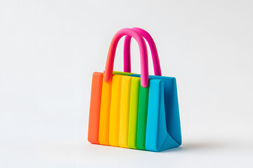 3D plasticine shopping bag icon, isolated on white background
