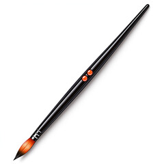 Fototapeta premium A black artist's brush with orange bristles positioned on a white background, showcasing its design and functionality for painting