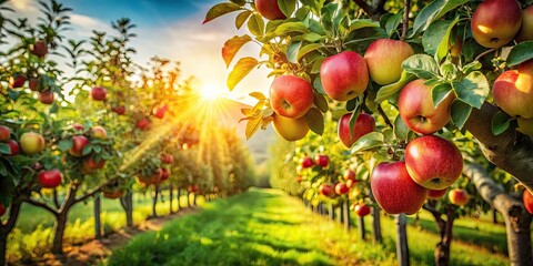 Vintage Orchard Scene with Ripe Apples Ready for Harvesting, Rustic Charm, Natural Beauty, Autumn Colors, Farm Life, Fresh Produce, Seasonal Harvest, Nature's Bounty, Agricultural Landscape