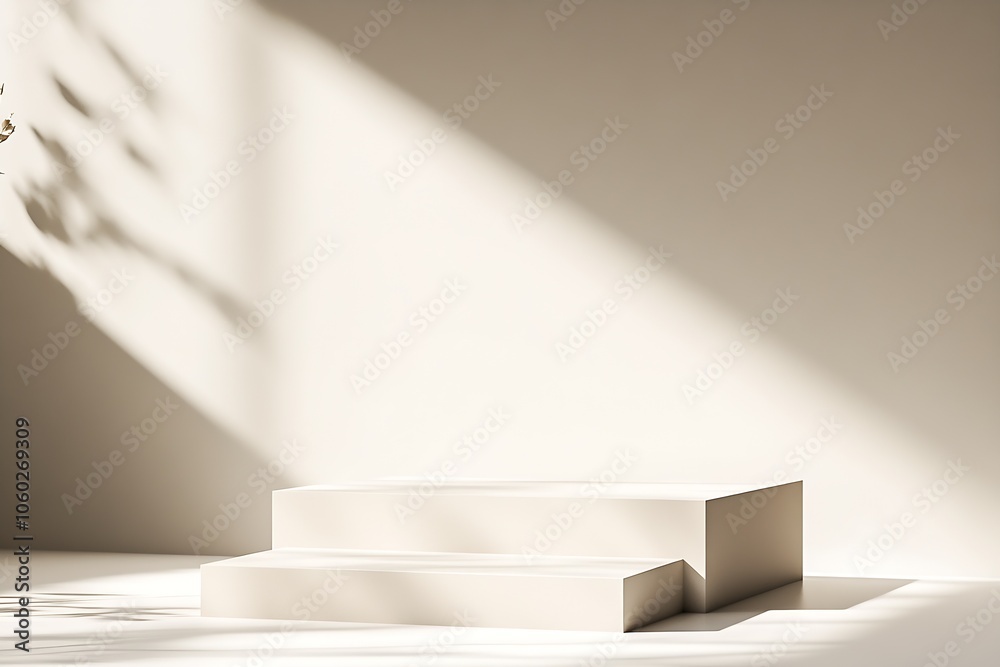 Poster Elegant Minimalist Podium Surrounded by Soft Ambient Light and Shadows : Generative AI