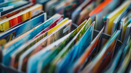 A closeup of a brochure rack featuring themed guides such as Family Fun or Outdoor Adventures catering to different interests and travel styles.
