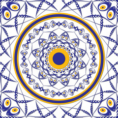 Evil eye beads follow each other's mandala patterns, suitable for tea coasters, porcelain prints, and textiles.