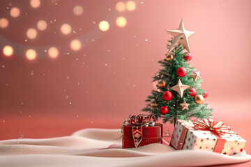 Obraz premium Christmas greeting card with bright winter holiday composition and New Year background