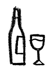 Bottle And Glass Wine Related Icon Crayon Chalk Drawing Vector