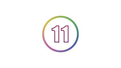 Abstract glowing neon number illustration 11
on white backgraund. Educational mathematics concept with neon letter. blue ,pink  and red color
