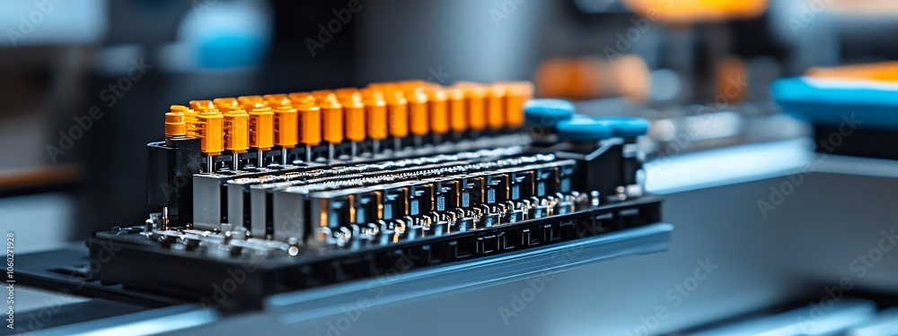 Poster high-precision circuit components on modern industrial machinery with vibrant details : generative a