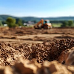 Obraz premium flat surface of the site from the earth for construction close-up. behind the tractor for clearing the territory.