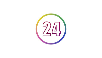 Abstract glowing neon number illustration 24
on white backgraund. Educational mathematics concept with neon letter. blue ,pink  and red color