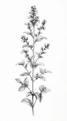 Savory, detailed hand drawing of the line, botanical flower, medicinal herbs, light clean background. Generative AI