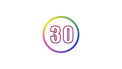 Abstract glowing neon number illustration 30
on white backgraund. Educational mathematics concept with neon letter. blue ,pink  and red color