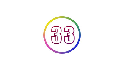 Abstract glowing neon number illustration 33
on white backgraund. Educational mathematics concept with neon letter. blue ,pink  and red color
