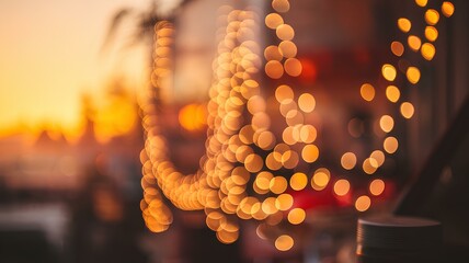 Christmas lights glowing on city streets at night with a festive holiday atmosphere, featuring colorful bokeh and decorations