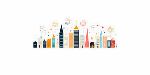 Fototapeta premium Watercolor Illustration of City Skyline isolated on white background