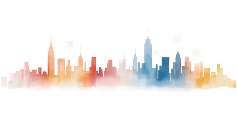 Obraz premium Watercolor Illustration of City Skyline isolated on white background