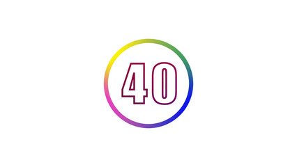 Abstract glowing neon number illustration 40
on white backgraund. Educational mathematics concept with neon letter. blue ,pink  and red color