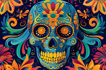 Fototapeta premium Beautiful greeting card with bright holiday composition for happy to joy celebrate dia de muertos