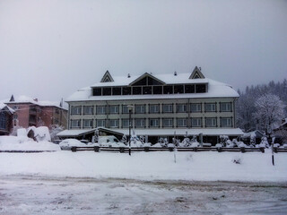 A cozy town covered in a blanket of snow