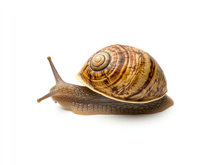 close up of snail with beautifully patterned shell, showcasing its slimy body and delicate features. This captures essence of nature intricate designs