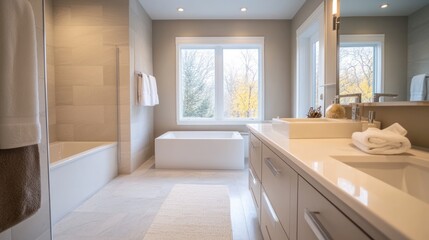 Modern Bathroom with Two Sinks and a Freestanding Tub