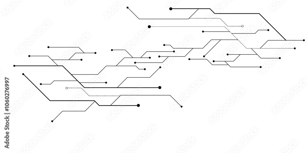 Leinwandbilder Vectors White Abstract geometric dots and lines connection circuit concept. Hi tech digital connect, communication, High technology concept.