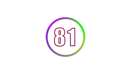 Abstract glowing neon number illustration81 
on white backgraund. Educational mathematics concept with neon letter. blue ,pink  and red color