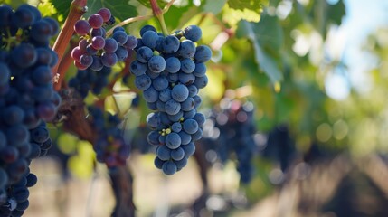 Ripe Grapes Hanging on a Vine