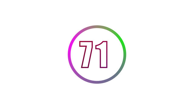 Abstract glowing neon number illustration 71
on white backgraund. Educational mathematics concept with neon letter. blue ,pink  and red color