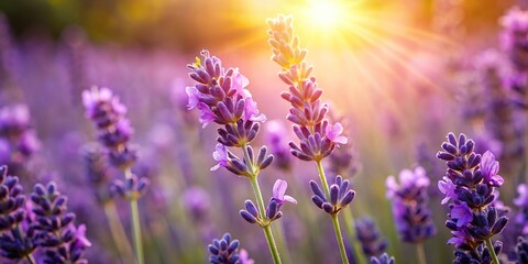 Obraz premium Lavender petals gently unfolding as morning sunlight touches the flower head, flowers, delicate