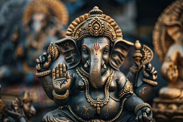 Fototapeta premium Beautiful greeting card with bright holiday composition for happy celebrate Ganesh Chaturthi