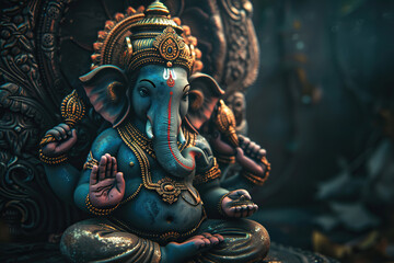 Fototapeta premium Beautiful greeting card with bright holiday composition for happy celebrate Ganesh Chaturthi