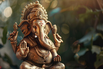 Obraz premium Beautiful greeting card with bright holiday composition for happy celebrate Ganesh Chaturthi