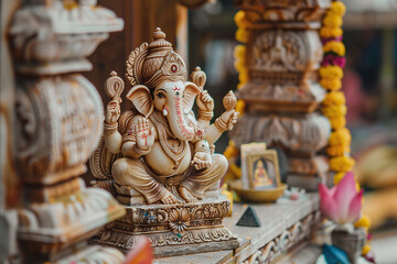 Fototapeta premium Beautiful greeting card with bright holiday composition for happy celebrate Ganesh Chaturthi